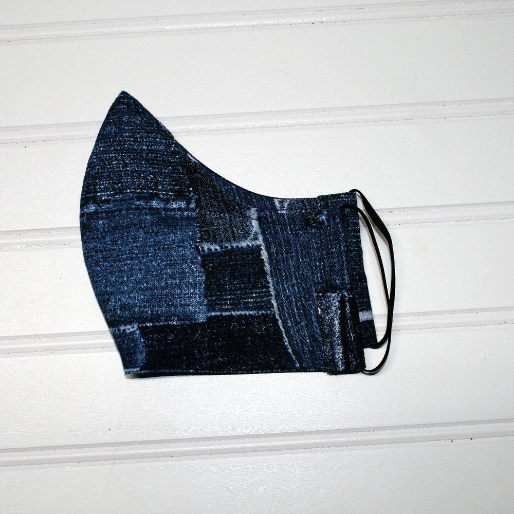 HANDMADE Cloth Denim Patchwork Face Mask Shield - Picture 2 of 6